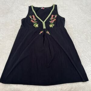 Old Navy VTG‎ 100% Cotton Womens Black Embroidered Floral Tunic Top Sz S